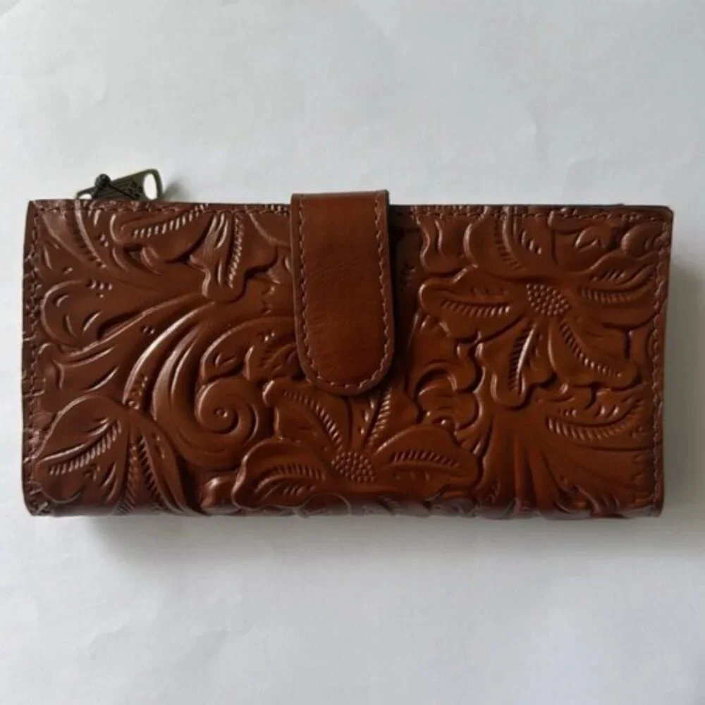 Patricia Nash NAZARI Leather Bifold Wallet Tooled Card Case Floral Florence